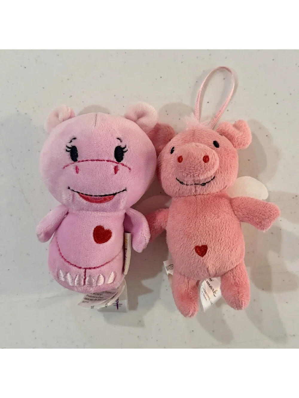 Hallmark Itty Bittys Lot Of 2 - Pink Hippo ❤️ Cupid Pig Plush 🐷 🦛